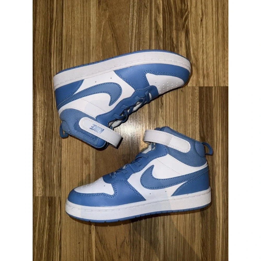 Nike NEW Court Borough Mid 2 White Blue Kids Youth Sz‎ 2Y 2